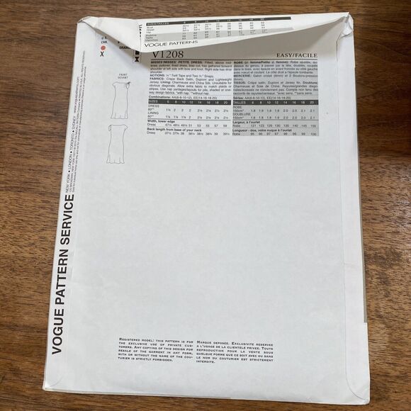 Vogue Sewing Pattern V1208 Designer Tom Linda Platt 2010 Cocktail Dress Sz 6-12 - Picture 6 of 6